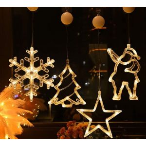 4 Pi&egrave;ces Lumineuse de No&euml;l de Fen&ecirc;tre Lumi&egrave;res de Ventouse &agrave; LED Du Sapin de No&euml;l P&egrave;re No&euml;l Cloches Wapiti de No&euml;l Suspensions de Fen&ecirc;tre pour La D&eacute;coration de No&euml;l (No&euml;l de la s&eacute;rie B) - Neuf
