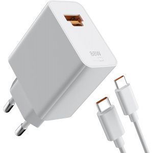 Chargeur Usb C 88 W Et C&acirc;ble Type C 1 M,Adaptateur Secteur 2 Ports Avec Pd/Qc,Prise Chargeur Charge Rapide Compatible Avec Huawei Honor 90 70 Lite Magic6 Pro Magic5 X8b X9b Mate60 Pro,Blanc - Neuf
