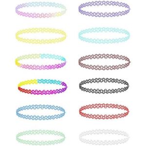 Kal-12 Pièces Collier Élastique,Collier Ras De Cou Fille,Collier Arc-En-Ciel Colliers Tour De Cou Bijoux Mode Bijouterie De Mode Pour Filles Filles Enfants Femmes En Caoutchouc,Plastique Élastique - Neuf