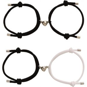 Kal-Lot De 4 Bracelets De Couple Assortis Avec Pendentif En Forme De Coeur, Bracelets D'amiti&eacute; R&eacute;glables Pour Petit Ami, Petite Amie Et Votre Amoureux (Noir, Blanc) - Neuf