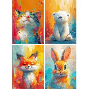 Oayew-Lot De 4 Peintures Diamant Animaux 30 X 40 Cm Diamond Painting Chat Ours Renard Lapin Orange Mosa&iuml;que Diamant Peinture Art Broderie Point De Croix Images Cadeau D&eacute;coration Murale - Neuf