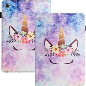 Étui Pour Samsung Galaxy Tab A9 8.7 Sm-X110/X115 Pu+Tpu Housse Protection Tablette Samsung A9 Avec Fentes Pour Cartes Coque Tablette Samsung Tab A9 Licorne.[F4683] - Neuf