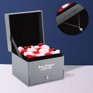 Hjlian Collier Rose Savon A Double Tiroir Avec Boite A Musique, Cadeau Pour La Saint-Valentin Et La Fete Des Meres (Rouge + Rose) - Neuf