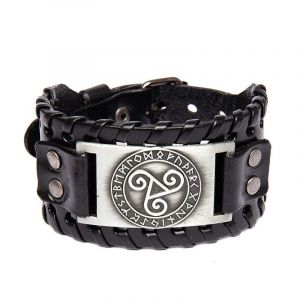 Bracelet Vintage Viking En Cuir Tressé Pour Hommes,Accessoires Celtiques Tête De Loup,Bijoux Classiques À Motifs D'animaux Sur La Main - Neuf