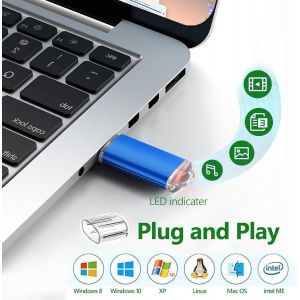 Cle Usb 64 Go,Clé Usb 2.0 Flash Drive Avec Lumière Led Pour Le Stockage Et La Sauvegarde (Bleu) - Neuf