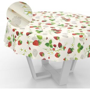 SJZG-Nappe En Toile Cirée, Lavable, Pour Table De Jardin, Extérieur Et Intérieur, Ronde, 140 Cm, Motif Fraises - Neuf