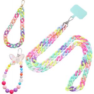 KAL-Pcs Color&eacute; Bijoux De Telephone, Cha&icirc;ne &Agrave; Boucle Pendentifs Pour T&eacute;l&eacute;phones Portables, Tour De Cou Telephone, Collier Telephone Portable Avec Patch, Bracelet Telephone Pour Femmes Filles - Neuf