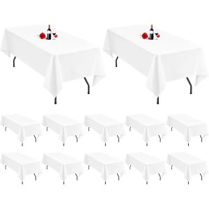 Ulteronixshop-Paquet De 12 Nappes Blanches 153x260 Cm Nappes Rectangulaires Nappe Blanche Pour Table De 6 Pieds Nappe En Tissu Polyester Lavables Rectangulaires Pour Banquet De F&ecirc;te De Mariage - Neuf