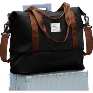 GOTHICANA BY EMPSac De Voyage Femme Sac Fourre-Tout De Sport Imperméable Pour Week-End, Cabine Avion Ryanair Bagage Cabine 40X20X25 Easyjet 45X36X20 Extensible Pour Travel Gym Danse,A8-Marron Noir - Neuf