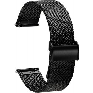 Universel Bracelet De Montre 18mm 20mm 22mm Watch Strap, 20 Mm Universelle M&eacute;tal Acier Maille Bracelets De Rechange De &Agrave; Lib&eacute;ration Rapide Pour Homme Femme (22 Mm, Noir)[Mon9264948] - Neuf