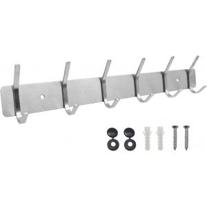 Pat&egrave;re murale en m&eacute;tal - Porte-manteau mural en acier inoxydable - Pour chambre &agrave; coucher, salle de bain, cuisine - Porte-manteau pour v&ecirc;tements, vestes - Argent&eacute; - 6 crochets - Neuf