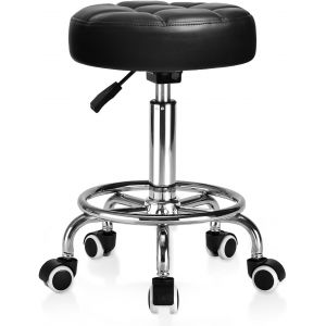 Ulteronixshop-Tabouret Bureau &agrave; Large Cousin,Tabouret &agrave; Roulettes avec Repose-pied,Tabouret Roulettes Professionnel R&eacute;glable en Hauteur,Tabouret a Roulette avec Structure M&eacute;tallique Robuste pour Cuis - Neuf