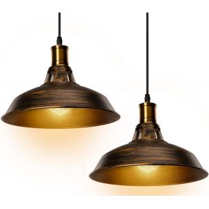 Subzonal-2 Pack Suspension Luminaire Industrielle Style Vintage En M&eacute;tal,R&eacute;tro Lustre Suspensions D'&eacute;clairage Int&eacute;rieur Plafonnier Abat-Jour 27cm Pour Salon Cuisine Chambre, Laiton - Neuf