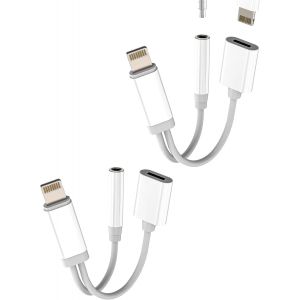 Thef-Adaptateur Jack Lightning Vers 3.5mm Casque Connecteur Audio Chargeur (Lot De 2)Pour Iphone 14 Pro Pour Ipad Ecouteur Splitter Prise Auxiliaire Cable Pour Apple Adaptateurs Téléphoe Écouteurs Ap - Neuf