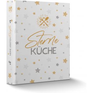 Classeur De Recettes A5 - Motif Imprimé Laminé - 2 Anneaux - Cuisine Étoilée - Blanc, Gris, Doré - Classeur De Recettes De Cuisine - Neuf