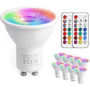Ampoule Led Gu10 5w 12 Couleurs Ampoules Spot Led Changement De Couleur Rgbw, Dimmable Avec Télécommande Rgb Blanc Chaud 3000k 50w Equiv Pour Luminaire Sur Rail Applique Murale (Paquet De 2) - Neuf
