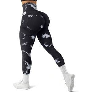Asfasfq-Leggings De Sport Femme Tie Dye Push Up Anti-Cellulite Gym Taille Haute Butt Lift Yoga Pantalon Avec Poches Pilates Fitness Running Gainant - Neuf