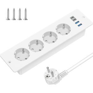 Prise Encastr&eacute;e pour Table avec USB-C,3 Voies Sortie avec Interrupteur,Prise pour Table, Prise Multiple avec C&acirc;ble de 2m pour Table de Conf&eacute;rence,Plan de Travail, Table de Canap&eacute; (Noir) - Neuf