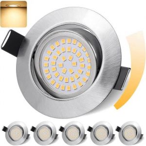 GeyouLux Lot de 6 Spots LED Encastrables 6W IP44, Extra-Plats et Dimmables, 3000K Blanc Chaud, R&eacute;glables 45&deg;, Nickel, Id&eacute;al&iquest;. - Neuf
