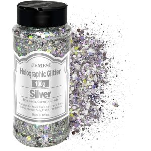 Kalanka-Holographique Grosses Paillettes, 100g Argent Sequins Glitter, Paillettes Pour Visage, Corps, Cheveux, R&eacute;sine Epoxy, Paillette Visage Festival - Neuf