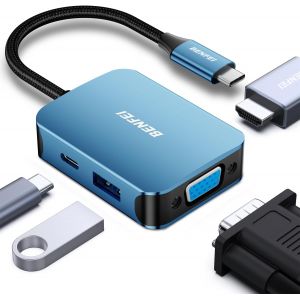 KALANKA-Hub USB C vers HDMI VGA, Adaptateur USB C vers USB, Compatible avec MacBook Pro 2021/2020/2019, Surface Book 2, Dell XPS 13/15, Pixelbook et Plus Encore - Neuf