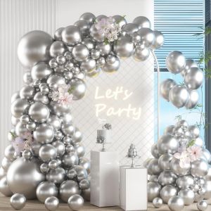 105 Pieces 5 10 12 18 Inch Balloon Arch Kit Silver Metal Balloon Garland Garland Latex Balloons Birthday Wedding Baby Shower Girls Women Boys Men Party Decorations - Neuf