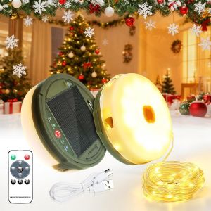 JGD-Guirlande lumineuse d'ext&eacute;rieur portable et &eacute;tanche - 12 m - 120 LED - Guirlande lumineuse solaire 2 en 1 - Rechargeable par USB - Pour camping, cour, jardin, terrasse, blanc chaud - Neuf