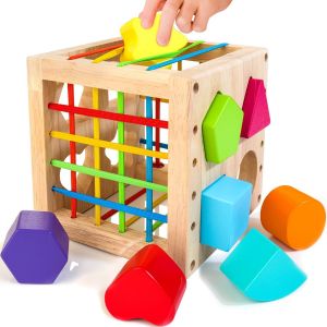 JGD-Jeu de tri Montessori Cube &agrave; embo&icirc;ter &agrave; partir de 1 an, Cube de motricit&eacute; avec 8 Cubes &agrave; embo&icirc;ter, Jouets en Bois pour Enfants &agrave; partir de 1 2 3 Ans - Neuf