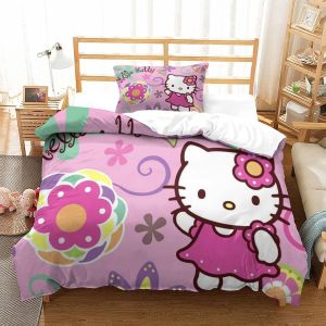 Housse De Couette Hello Kitty D Motif Imprim&iquest;&iquest; Parure De Lit Housses De Couettes Pink En Microfibre Avec Fermeture &iquest;&iquest;Clai Parure De Couette Avec Taies D - Neuf