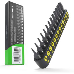 DUON-Lot De 13 Tournevis Torx T4-T40 - Cl&eacute; &Agrave; Douille 1/4" - Profil En T Avec Trou - Jeu De 13 Embouts Phosphat&eacute;s - Hexagonaux - Acier S2 - Inviolable - Neuf