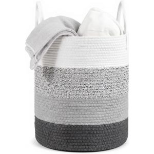 MEVRONISSHOP-Panier &agrave; Linge Tress&eacute; en Coton, Corbeille &agrave; Linge de Corde, panier &agrave; linge en Corde de Coton avec Poign&eacute;es, Panier de Rangement linge Sale pour Jouet, Buanderie, Chambre d'Enfant, Salon - Neuf