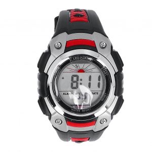 Montre Numérique Étanche Noir Rouge 50m : Veilleuse Led, Chronomètre, Calendrier, Alarme, Élastique Antichoc - Neuf