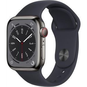 Kyaoayo-Apple Watch Series 8 (Gps + Cellulaire, 41mm) Boîtier En Acier Inoxydable Graphite Avec Bracelet Sport Minuit, Régulier (Reconditionné) - Neuf