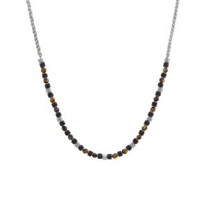 Collier Homme Jourdan Bengale Acie Oeil De Tigre Pierre De Lave - Neuf
