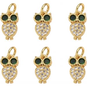 Kal-Lot De 6 Pendentifs En Forme De Chouette En Oxyde De Zirconium Plaqué Or 18 Carats Pour Fabrication De Bijoux, Colliers, Bracelets, Boucles D'oreilles, Loisirs Créatifs - Neuf