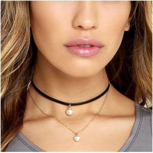 Kal-Collier Ras Du Cou En Cuir Noir Bohème Avec Pendentif En Perles Collier Avec Cordon En Cuir Et Chaîne Collier Ras Du Cou En Perles Vintage Bijoux Pour Femmes Et Filles - Neuf