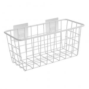 Panier de rangement mural cr&eacute;atif avec crochets collants Organisateur de rangement mural suspendu m&eacute;nager en fer pour cuisine salle de bain (blanc) - Neuf