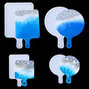 4pcs Moulle Resine Planche &Agrave; D&eacute;couper Avec Poign&eacute;e Moulle Silicone Epoxy Moule De Plateau Fruits Pour Coaster,Plateau De Service (Tray Molds) - Neuf