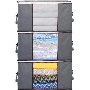 Kalanka-Sac De Rangement Pour Vetement, 3pcs 90l Pour Couette Pliables, Sac De Rangement Sous Lit Avec Poignée Renforcée Pour Couvertures Oreillers Jouets Vestes, 60x44x35cm - Neuf