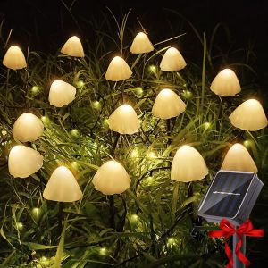 KAL-Guirlande Solaire Extérieur, 12 Led Mini Solaires Champignons Étanche, 8 Modes Guirlande Lumineuse Solaire Lumières De Noël Décoratives Pour Jardin, Patio, Mariages, Fêtes(Blanc Chaud) - Neuf