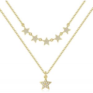 Kal-Colliers Femme Argent, Collier Pendentif Pour Femmes, Double Collier Femme Colier, Longueur Ajustable Collier Femme, Cadeau Pour Anniversaire,Noël,Fête Des Mères,Saint Valentin - Neuf