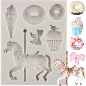 Kal-Carrousel Cheval Moule À Fondant En Silicone Merry Go Round Crème Glacée Donut Chocolat Bonbons Moules Pour Décoration De Gâteaux Cupcake Topper Bonbons Gomme Pâte Polymère Argile Lot De 1 - Neuf