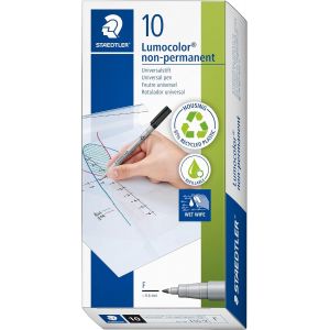 Lumocolor 316,Feutres noirs non-permanents à pointe fine pour toutes les surfaces,Sans xylène ni toluène,Boîte en carton avec 10 feutres noirs non-permanents,316-9 VE - Neuf