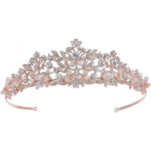 Diadème De Mariage En Or Rose Pour Les Femmes - Bandeau De Diadème Pageant,Couronne De Mariée En Strass Pour Les Mariées - Neuf