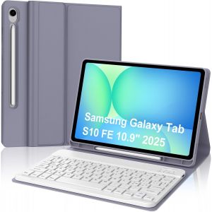 Étui Avec Clavier Pour Samsung Galaxy Tab S10 Fe 10.9"" 2025, S9 Fe/S9 11"" 2023, Italien Qwerty Clavier Bluetooth Magnétique Amovible Pour S10 Fe/S9 Fe/S9, Lavande Violette - Neuf