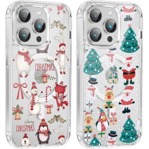 TRAHOO-2 Pi&egrave;ces No&euml;l Coque Magn&eacute;tique pour iPhone 14 Pro Max 6.7'', Etui en Motif Dessin Cadeau de No&euml;l Compatible avec MagSafe, Antichoc Housse Christmas Silicone TPU Bumper Cover, P&egrave;re No&euml;l - Neuf