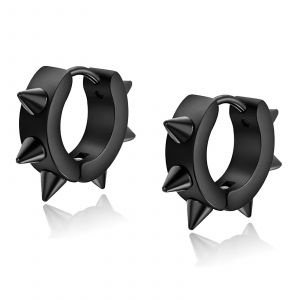 Zense - Boucles D'oreilles Noires Avec Des Pics Punk Et Gothique Ze0074 - Neuf