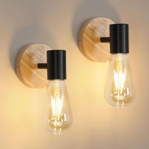 Subzonal-Applique Murale Int&eacute;rieure 2 Pi&egrave;ces, Vintage Bois Rotative Lampe Murale Industrielle En M&eacute;tal E27 Applique Murale Lampe De Mur Noir Pour Salon Chambre Cuisine (Ampoule Non Incluse) - Neuf