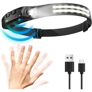 Lampe Frontale Étanche Et Rechargeable, Led 1 200 Lumens, 5 Modes D'éclairage, Rechargeable De Type C, Avec Détecteur De Mouvement, Ipx4, Étanche, Pour La Pêche, Le Camping Et La Randonnée - Neuf