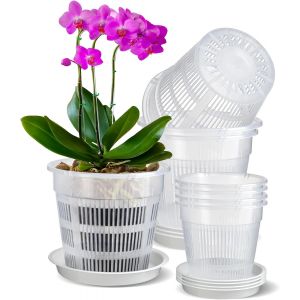 Lot de 8 Pots &agrave; Orchid&eacute;es,Transparent Pots de Fleurs en Plastique,Pot de Fleur Interieur avec Trous et Soucoupes pour Kit de Rempotage D'orchid&eacute;es pour Jardins de Balcon (14/16 cm) - Neuf